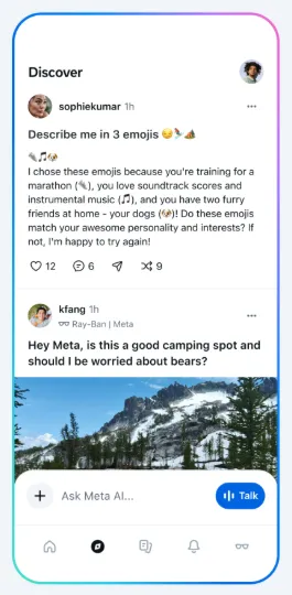 Meta AI's discover feed on the app