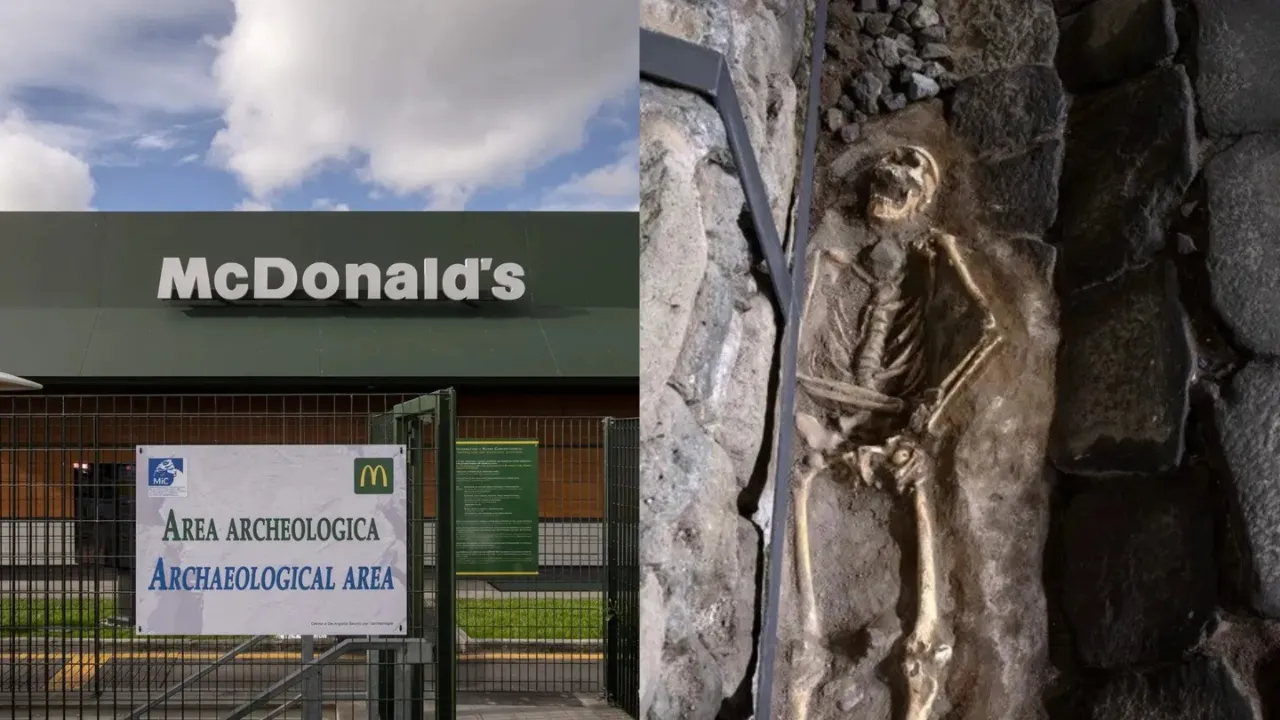 McDonald's Frattocchie's ancient Roman Road with skeletons