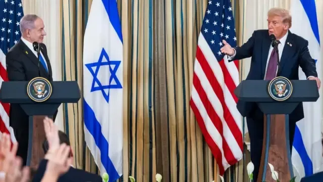 Israeli Prime Minister Benjamin Netanyahu (left) and US President Donald Trump hold a joint press conference at the White House in Washington DC. Photo: 29 September 2025