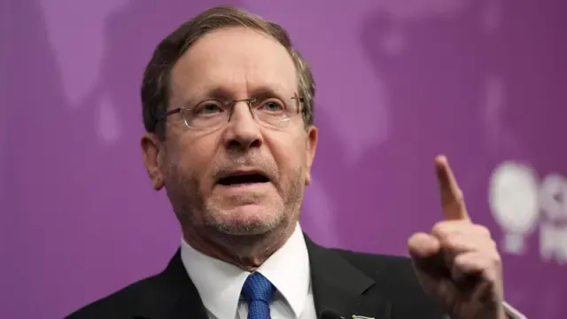 Israeli President Isaac Herzog as he takes part in an in-conversation event hosted by Chatham House, in central London.