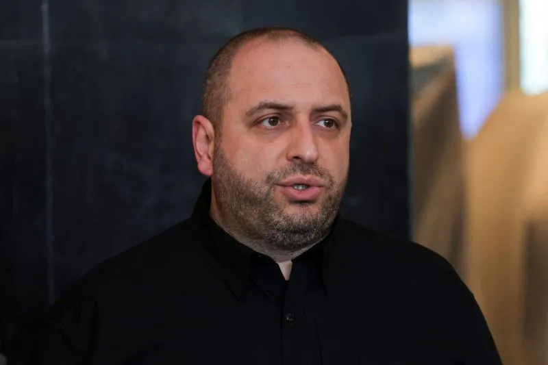 Ukrainian Defense Minister Rustem Umerov speaks during a press conference in Istanbul on Friday.