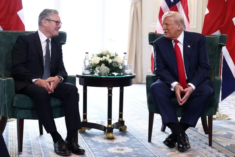 British Prime Minister Keir Starmer, left, and President Donald Trump hold a bilateral meeting in Turnberry, Scotland, on Monday.