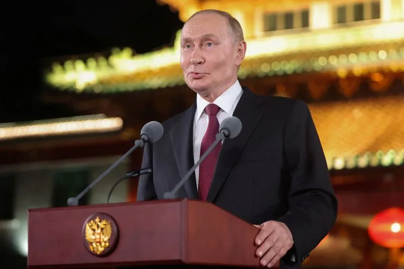 Russian President Vladimir Putin speaks during a press conference at the end of his visit to China on Wednesday.