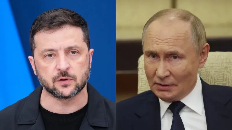 Ukrainian President Volodymyr Zelenskyy; Russian President Vladimir Putin