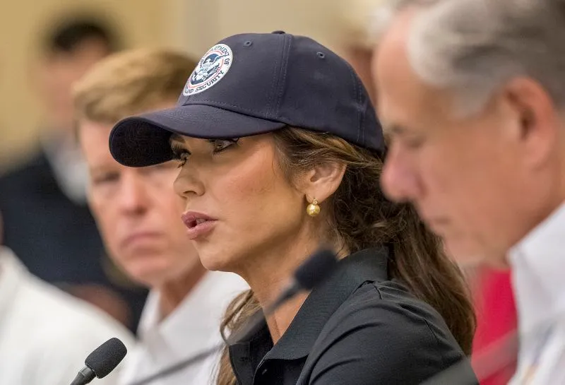 Homeland Security Secretary Kristi Noem discusses the ongoing search and rescue efforts after recent flooding in Texas during a news conference in Kerrville, Texas, on Saturday.