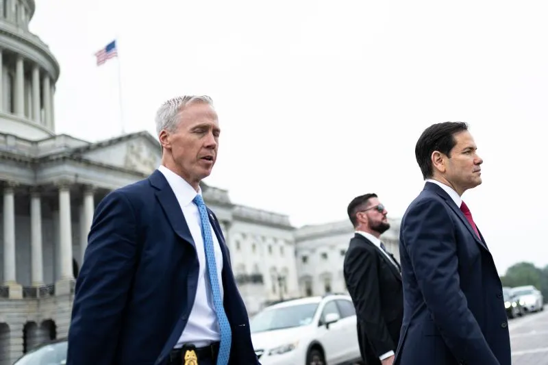 Marco Rubio, US secretary of state, departs after a briefing with members of Congress at the US Capitol in Washington, DC, on Friday.