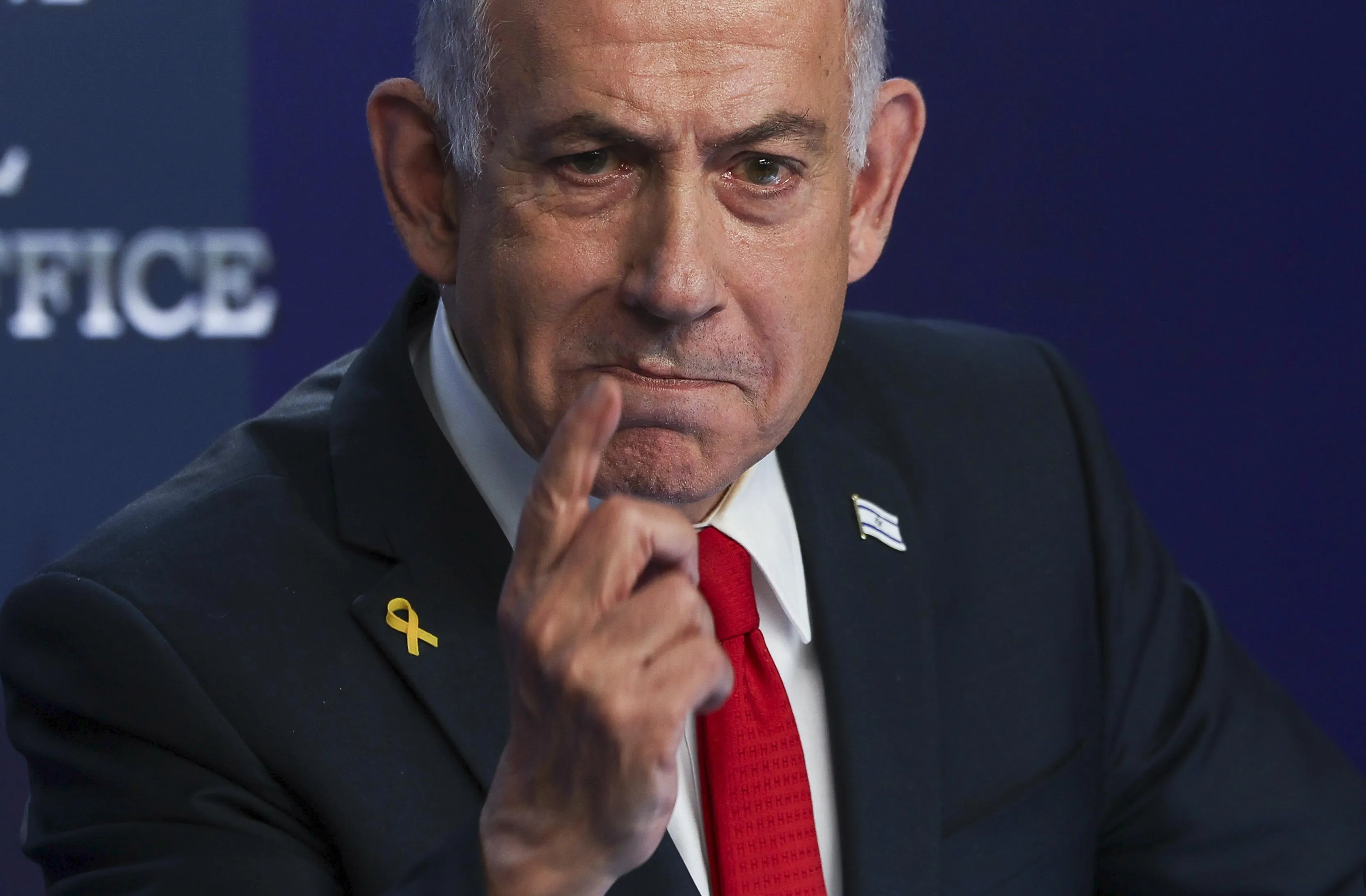 Israeli Prime Minister Benjamin Netanyahu speaks during a press conference in Jerusalem, Wednesday, May 21, 2025. (Ronen Zvulun/Pool Photo via AP)
