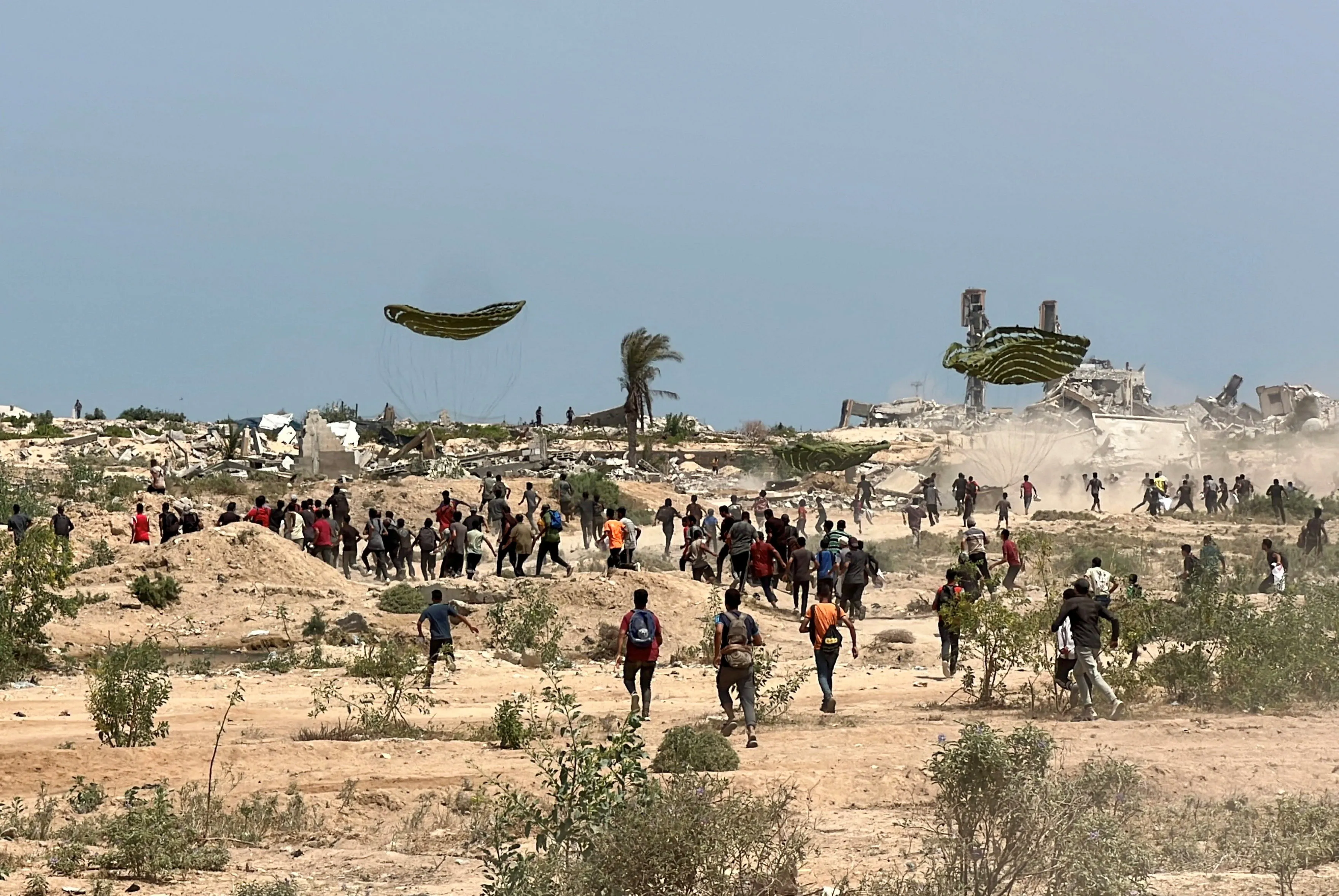 The site where Palestinian boy Muhannad Eid was crushed by a box of airdropped aid, killing him, in the central Gaza Strip August 9, 2025. [Reurters]