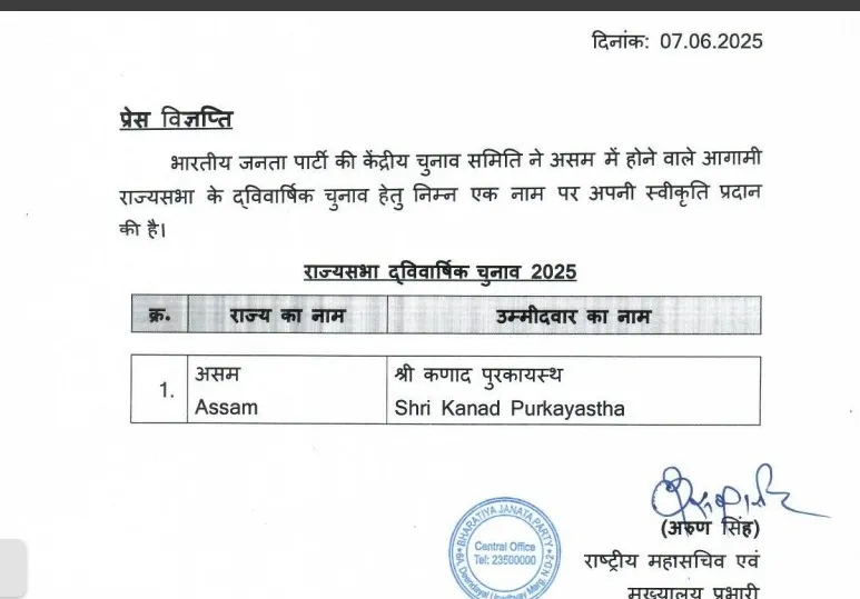 বিজেপিৰ প্ৰাৰ্থী ঘোষণা