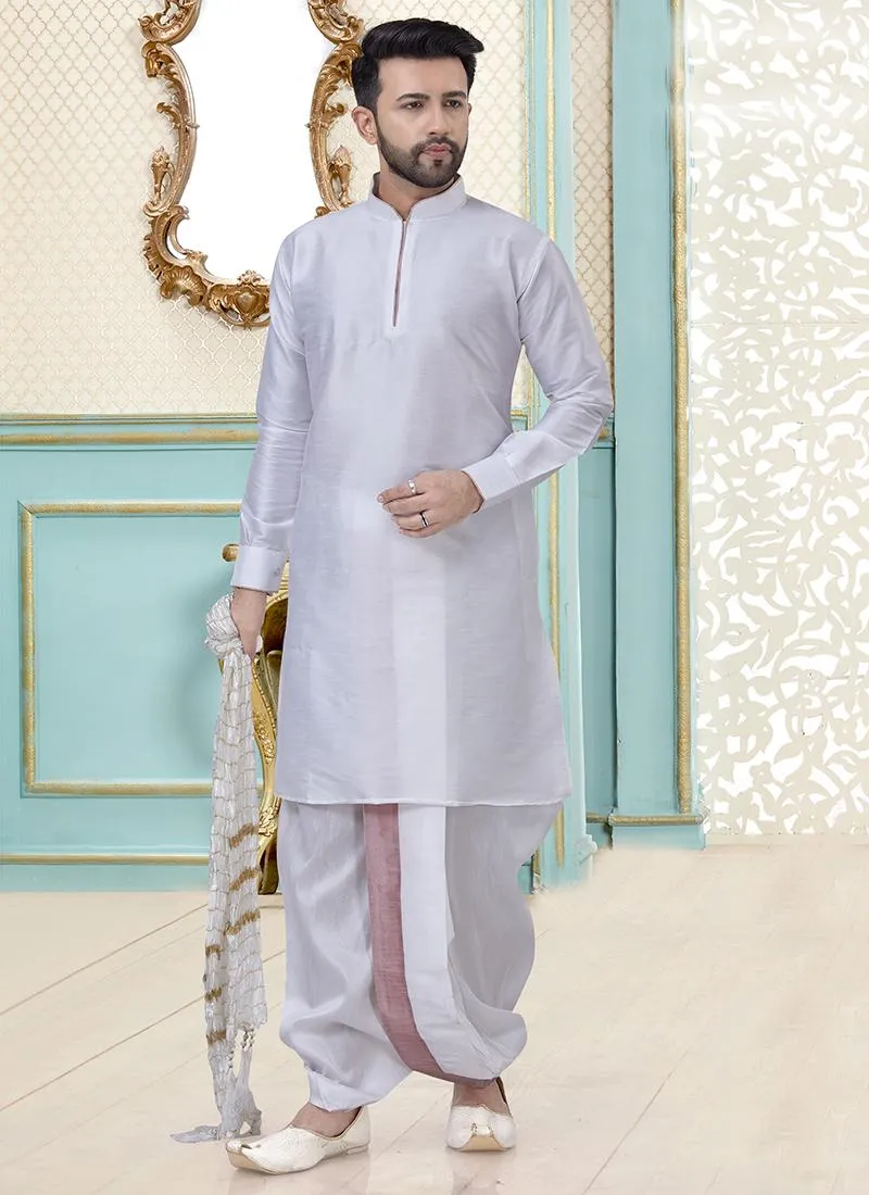 Buy White Dhupion Silk Traditional Wear Plain Dhoti Kurta Online From  Wholesale Salwar.
