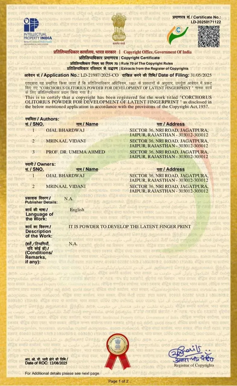 Copyright Certificate from Government of India