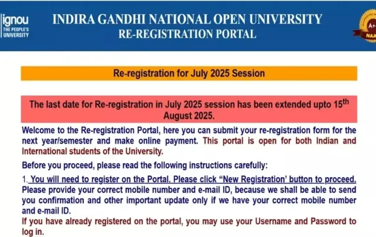 IGNOU Admission 2025 Registration Date extended till 15th August zxc