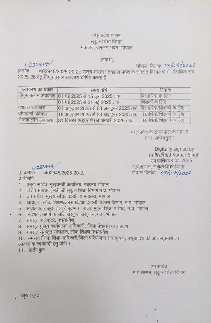 MP School Summer Holidays 2025