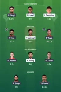 Small League Team for PBKS vs RR Dream11 Prediction IPL 2025 59th Match 1