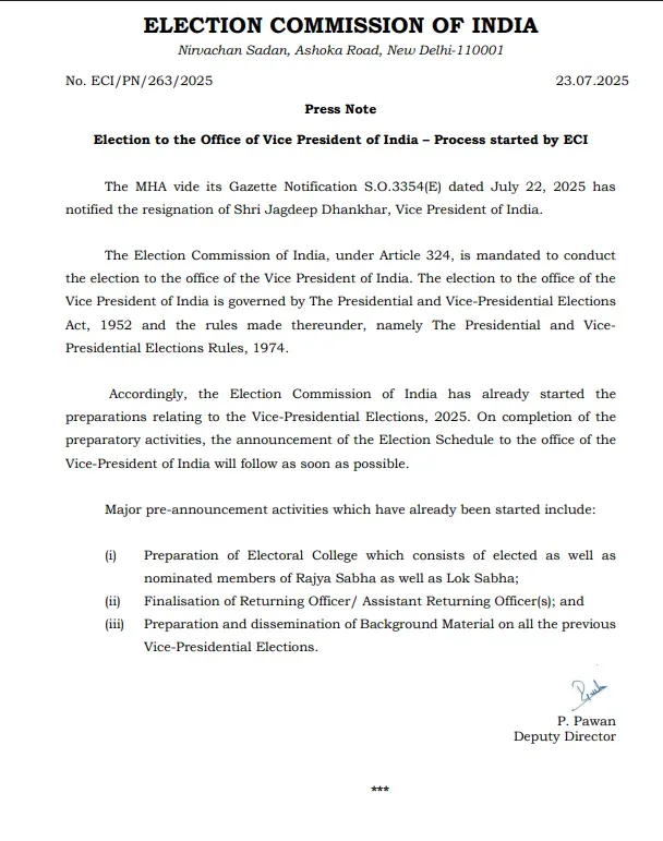 Vice President Election Process Notification
