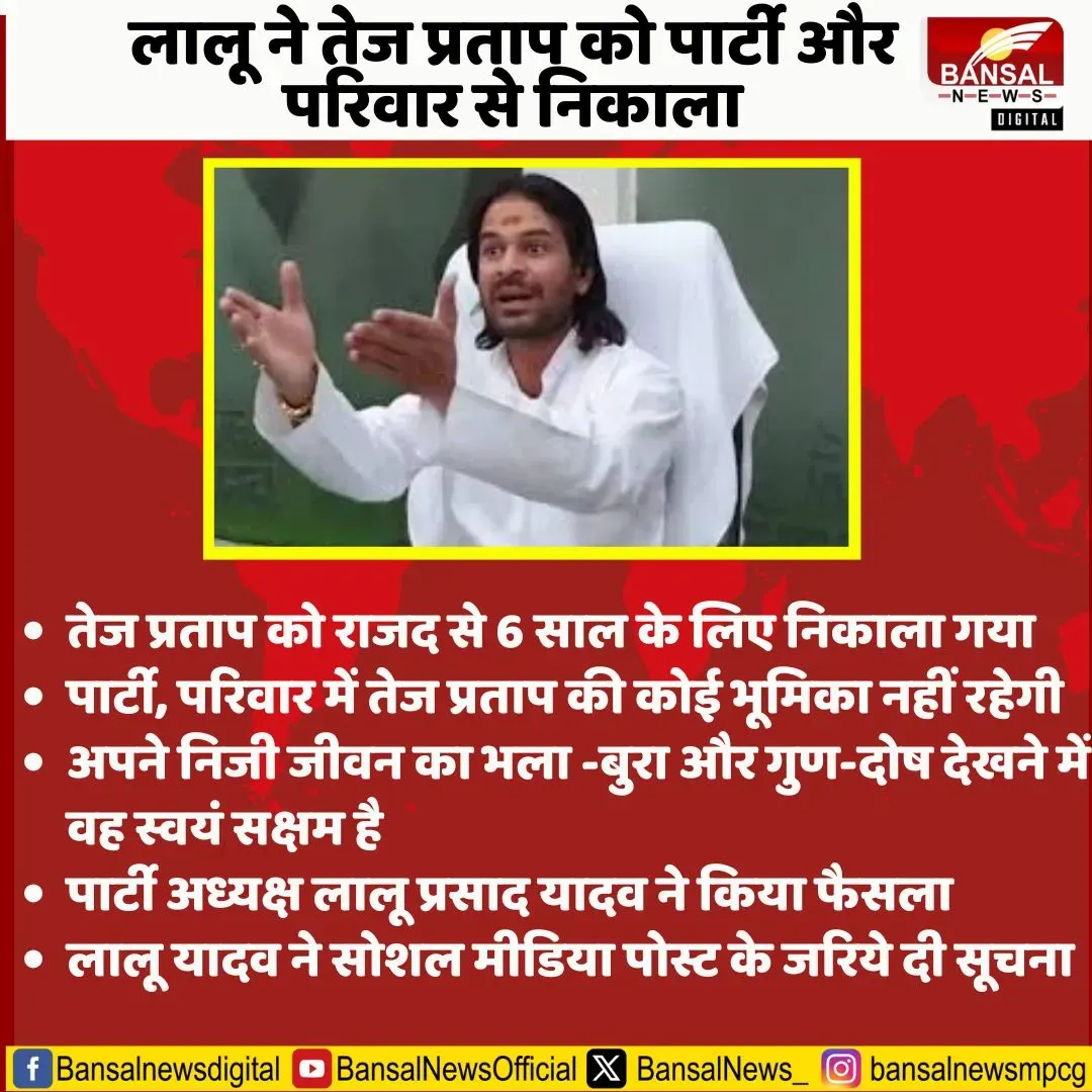  Lalu Yadav expels his son Tej Pratap Yadav from the party for 6 year
