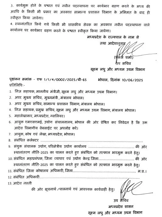 MP MSME Transfer General Managers