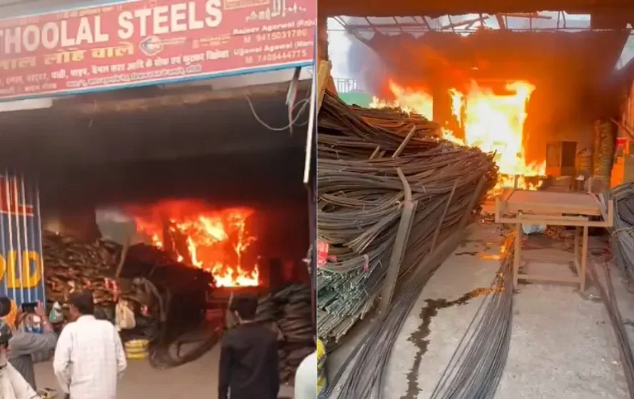 UP Jhansi fire broke out iron warehouse shop update