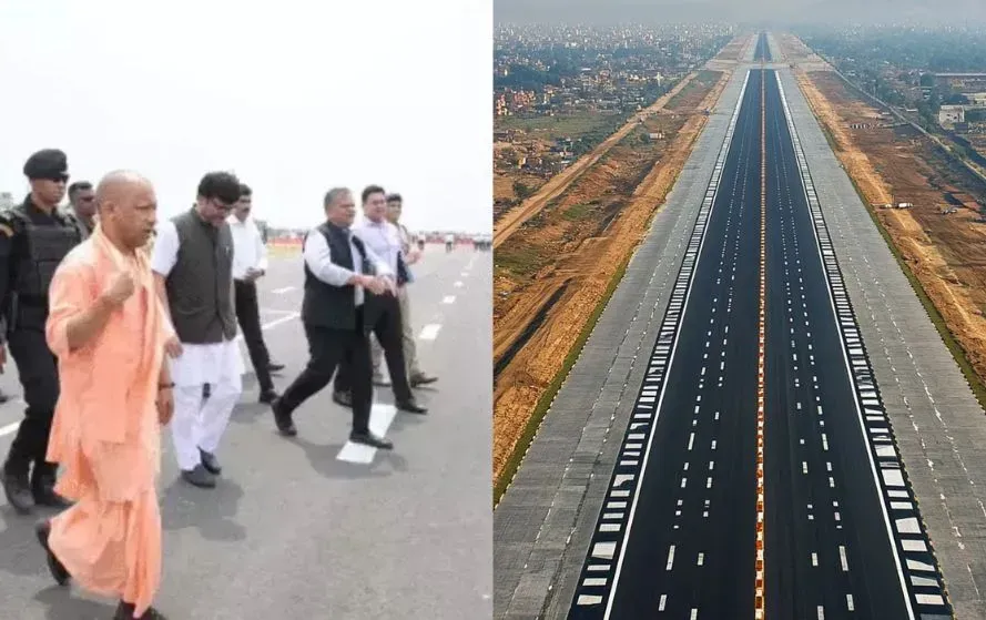 UP Shahjahanpur CM Yogi ganga expressway runway inspection