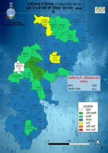 Distribution of rainfall recorded in Chhattisgarh
