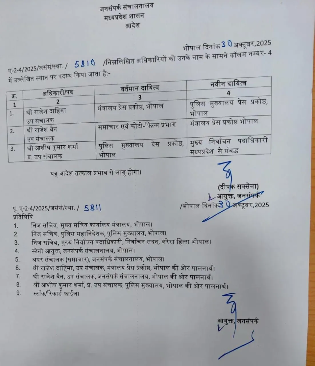 Madhy Pradesh PRO Transfer