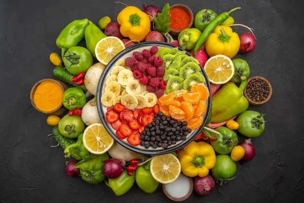 Free photo top view delicious fruit salad inside plate with fresh fruits on a dark tropical fruit tree exotic ripe diet photo
