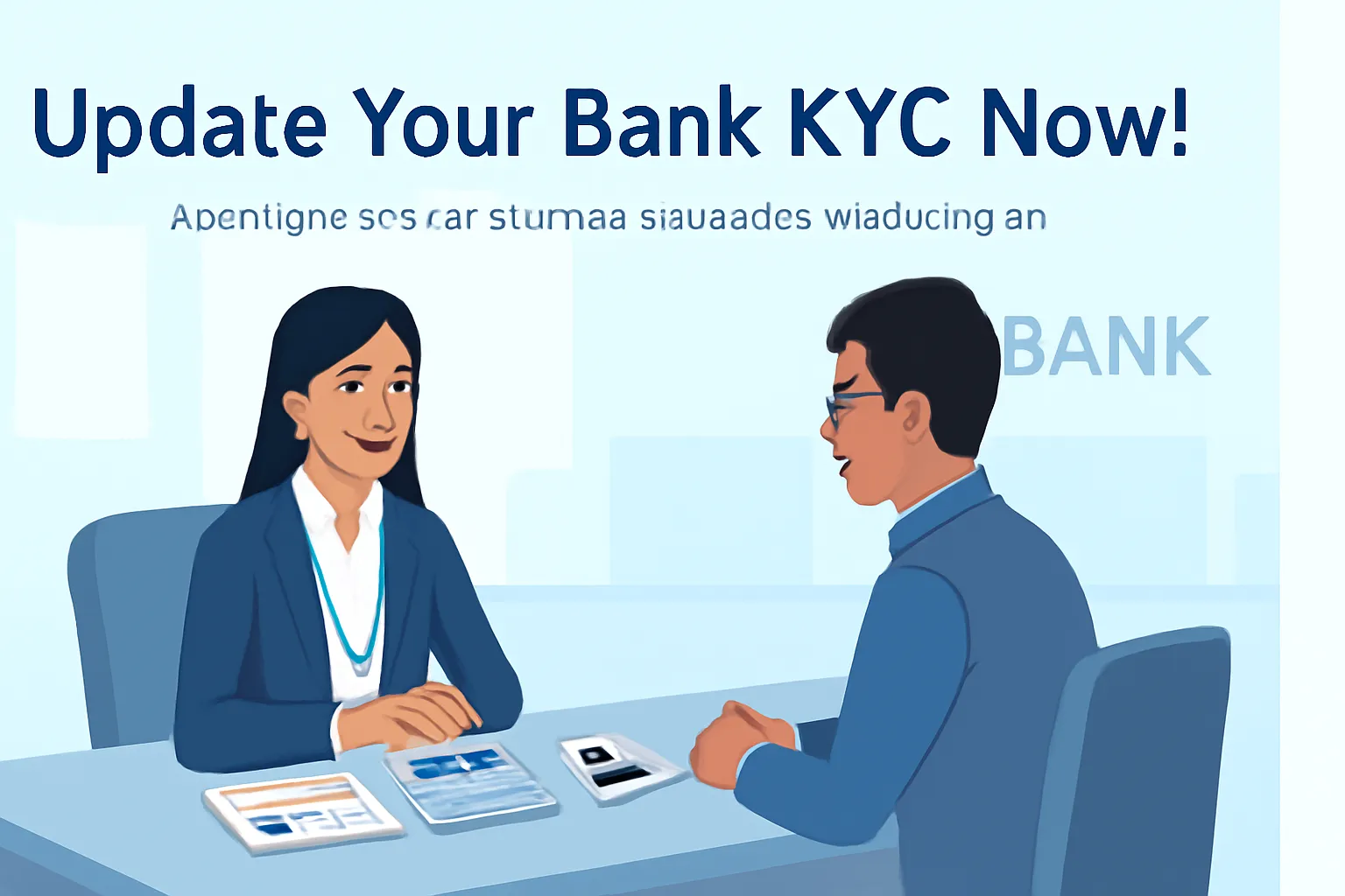 Banking feature image showing KYC update reminder with employee assisting customer.