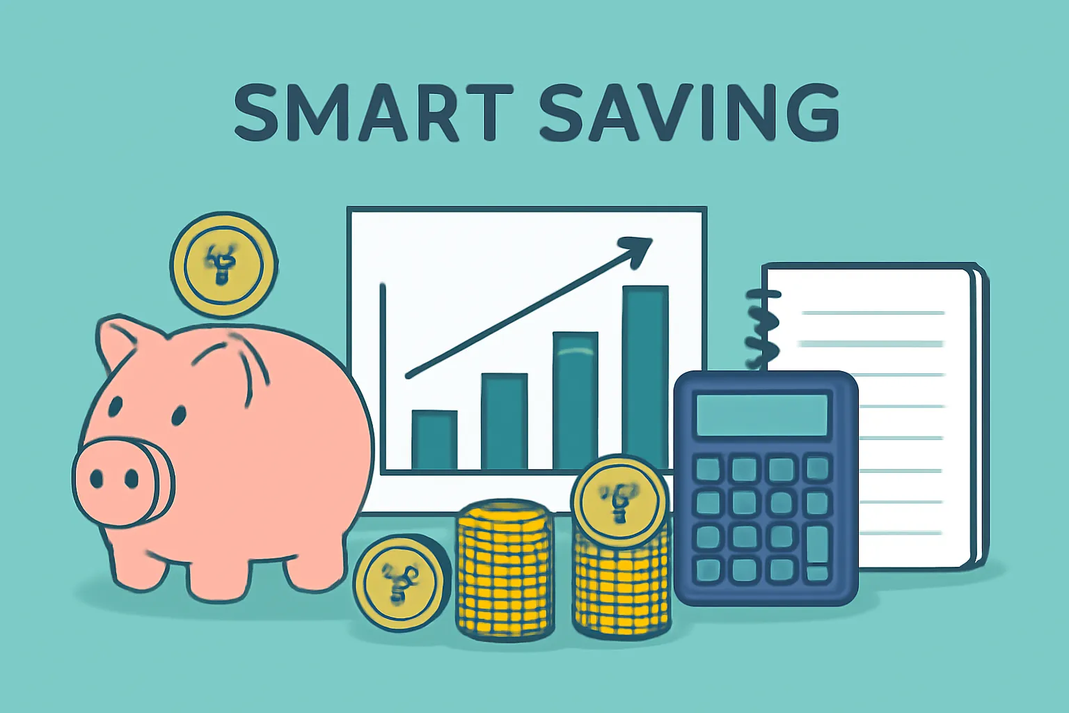 Modern minimal infographic illustrating Smart Saving with financial icons.
