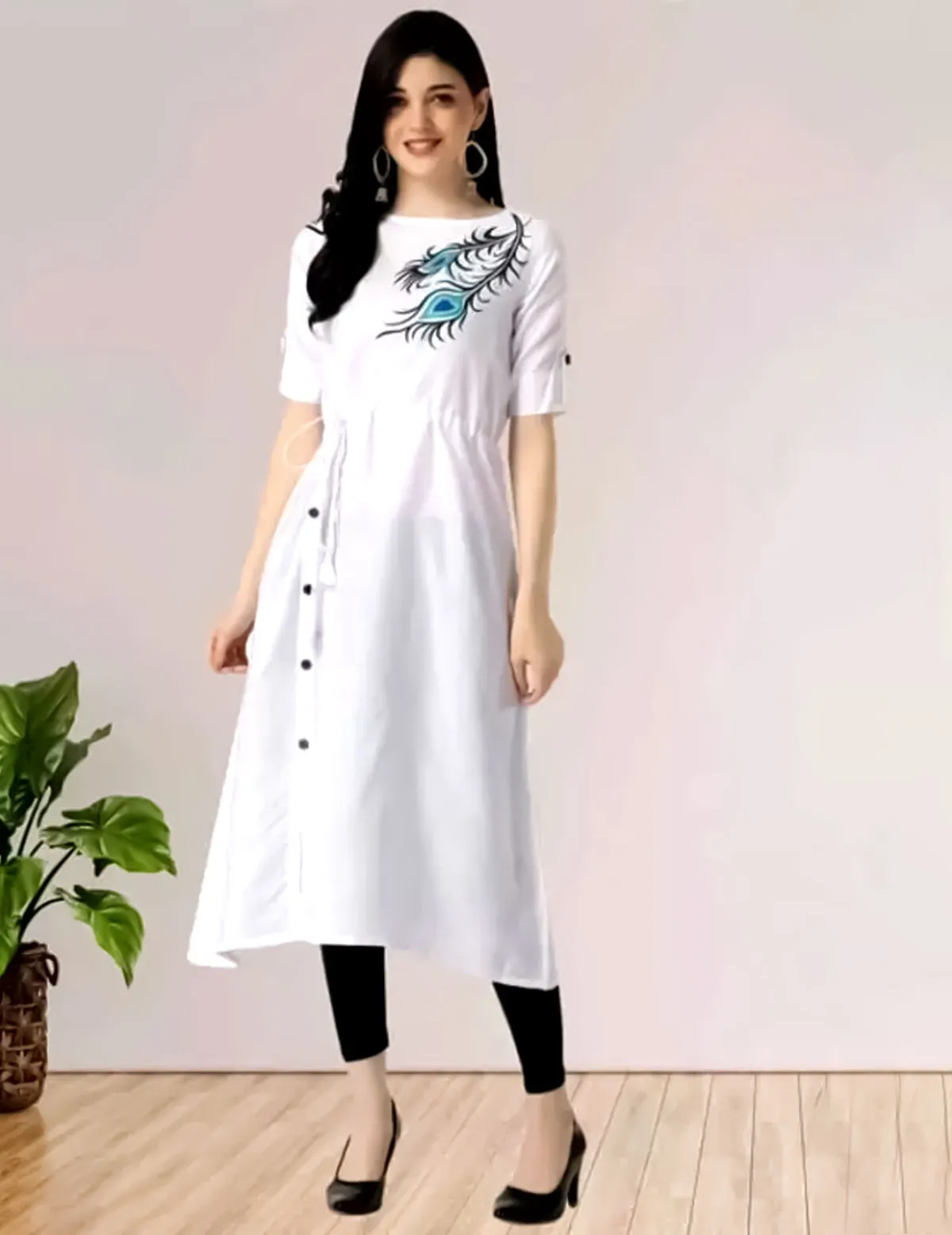 a line white kurti design