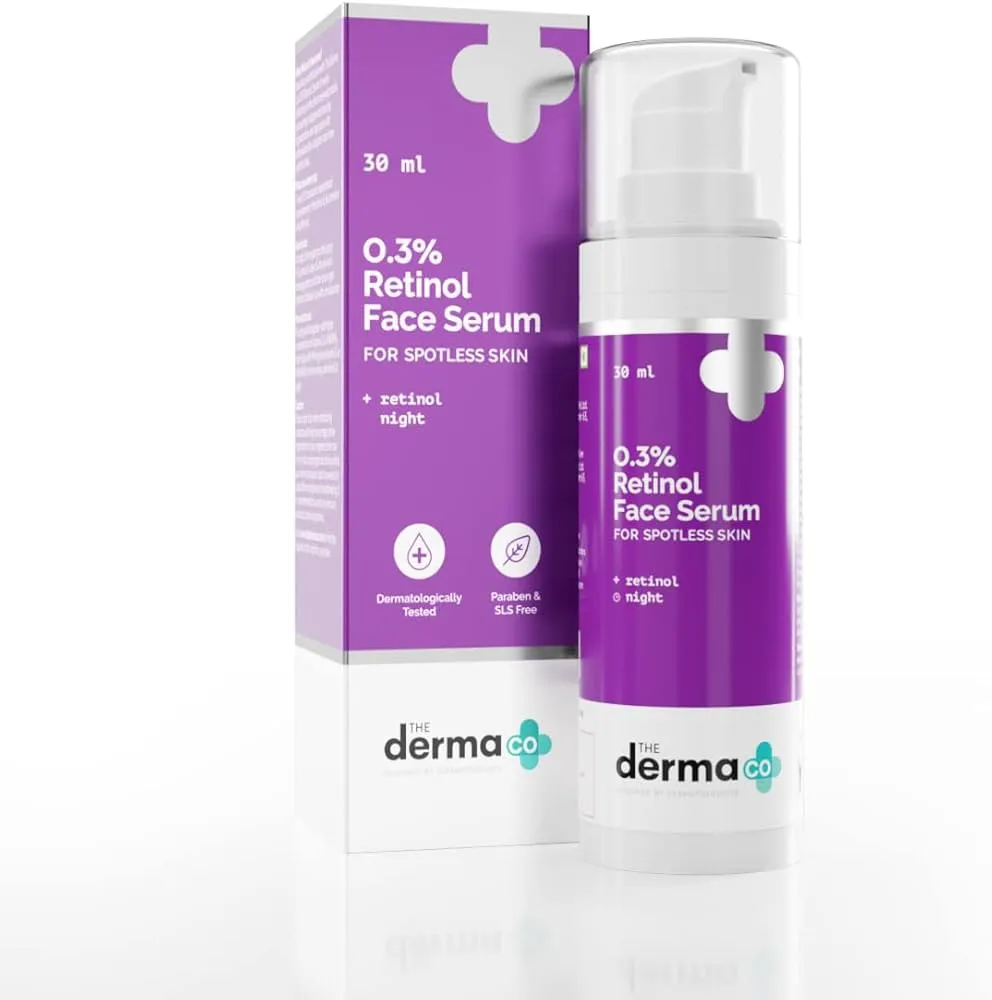 The Derma Co 0.3% रेटिनॉल फेस सीरम छोटी दिखने वाली और स्पॉटलेस त्वचा के लिए  - 30 ml (dermaco) : Amazon.in: ब्यूटी