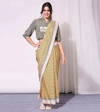 Buy Soup By Sougat Paul Printed Pre Draped Saree with Crop Top for Women  Online @ Tata CLiQ Luxury