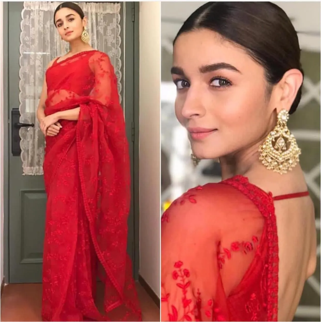 Red color Designer alia Bhat Bollywood saree | Net saree designs, Bollywood designer sarees, Saree look