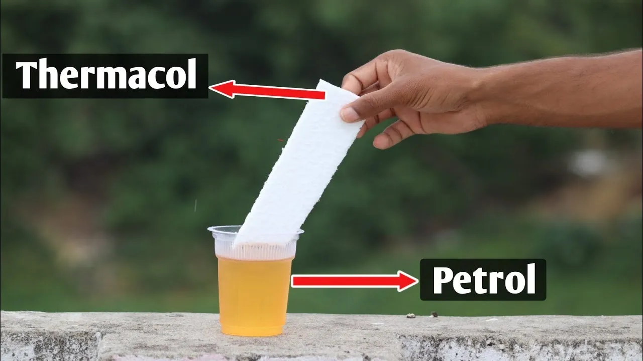 थर्माकोल को जब पेट्रोल में डाला तो कैसा रिएक्शन हुआ । Petrol vs thermocol reaction