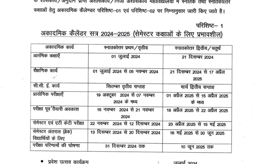 Madhya Pradesh College Academic Calender