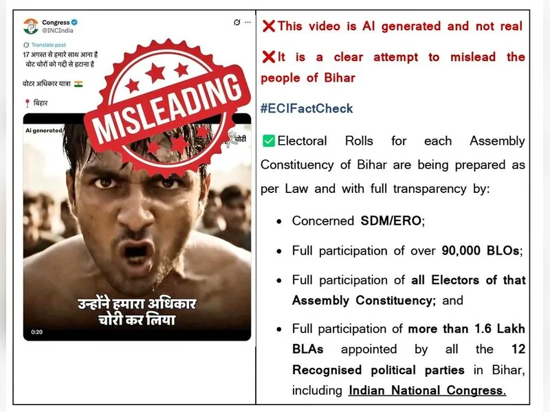 ECI slams AI-generated video by Congress as ‘misleading’ attempt to confuse Bihar voters