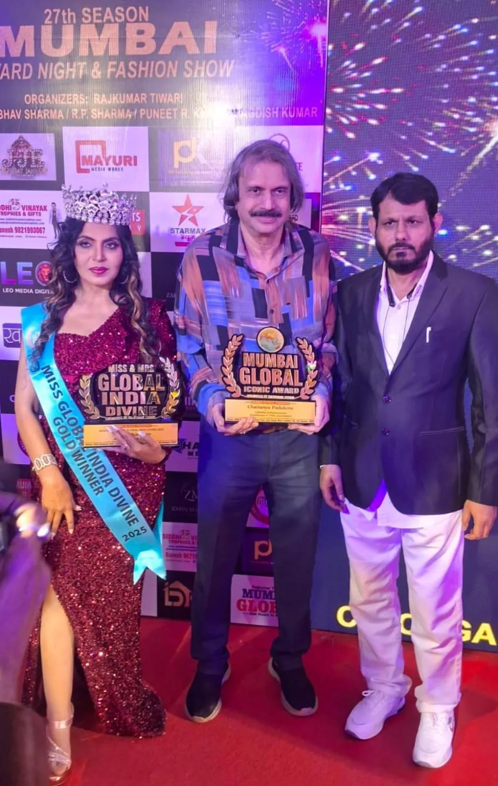 Beauty-queen-singer Neelam Narayan, Rajkumar Tiwari with sr journalist Chaitanya Padukone