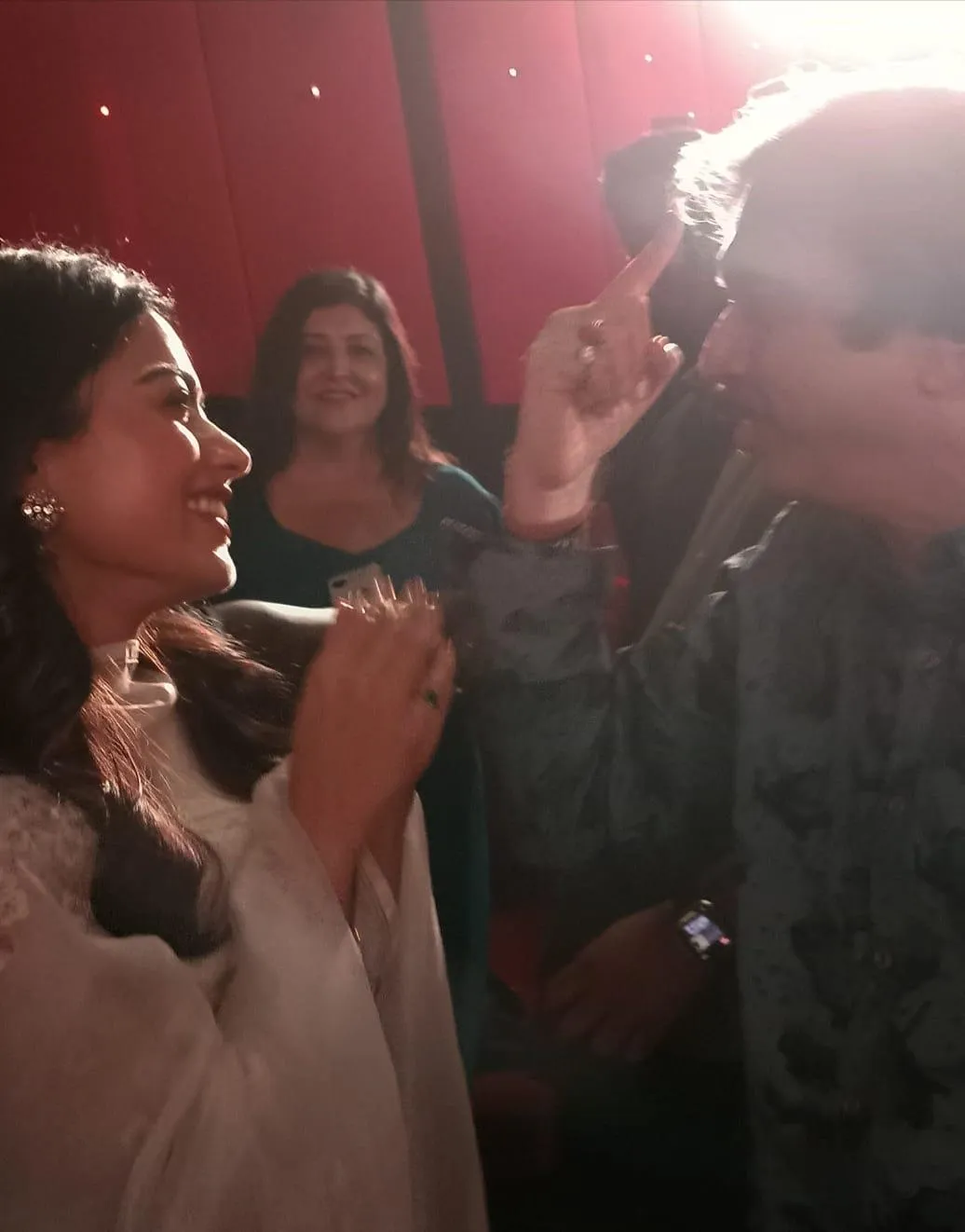 Media-friendly Rashmika Mandanna with sr journalist Chaitanya Padukone