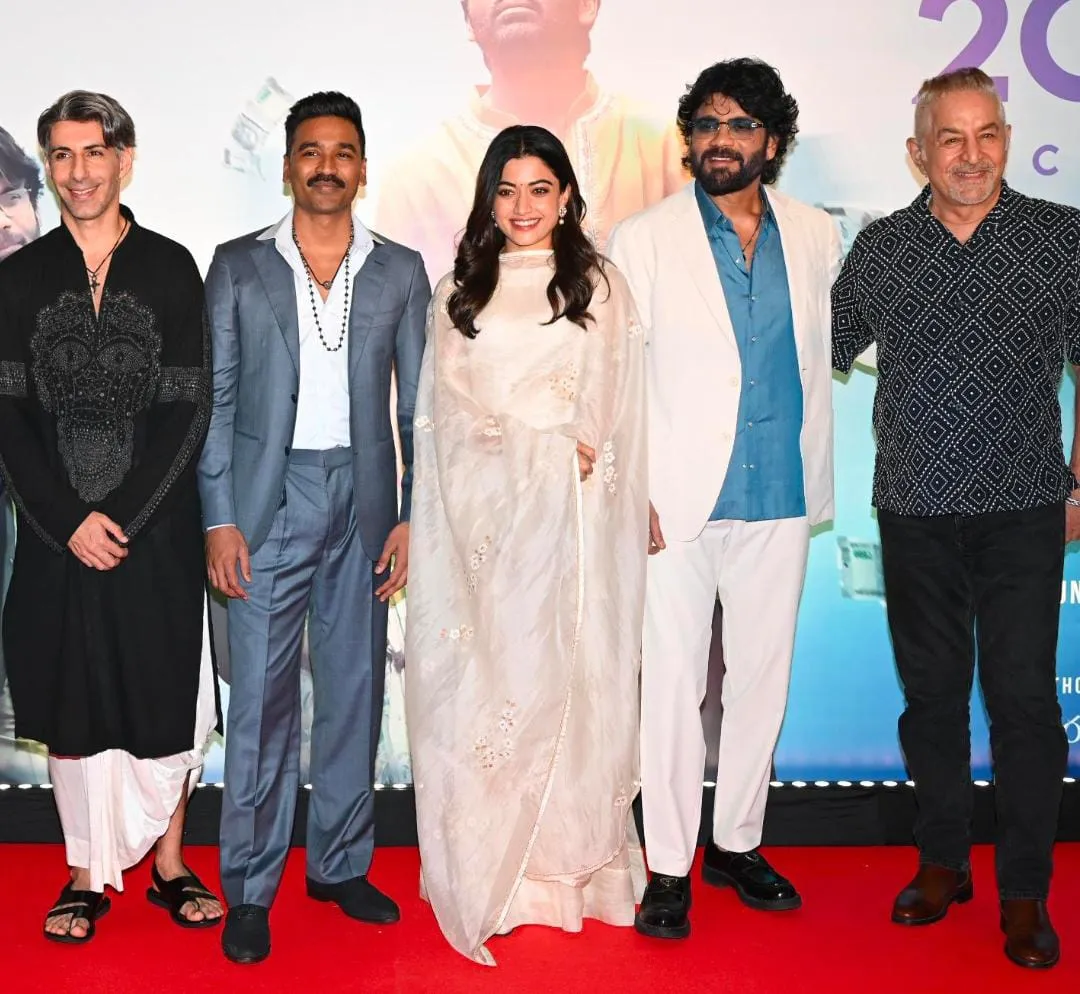 Fabulous Five-- Kuberaa cast Jim Sarbh, Dhanush, Rashmika.  Nagarjun, with Dalip Tahil