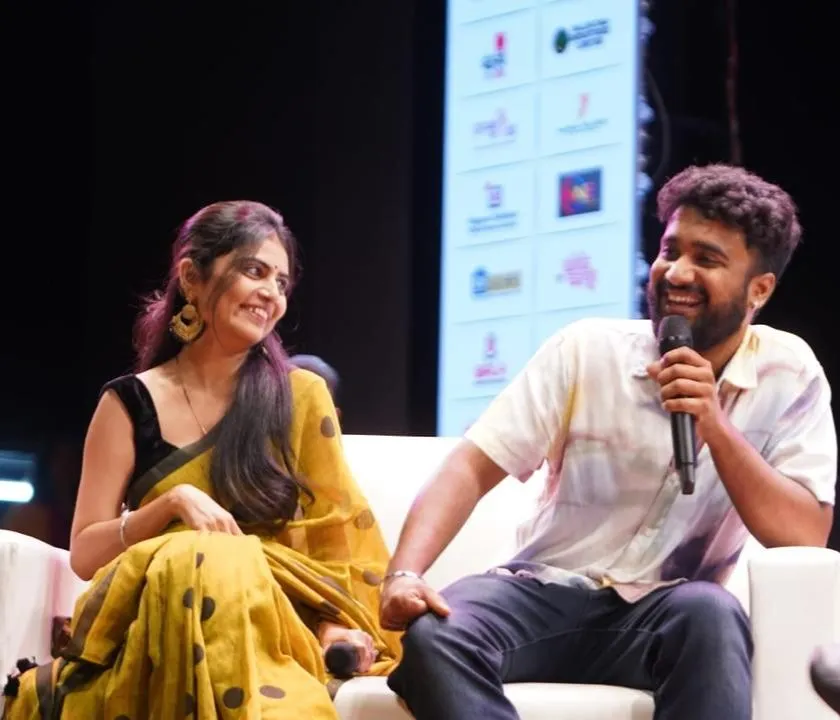 Atharva Sudame with Wife at BIG Marathi Bioscope S3