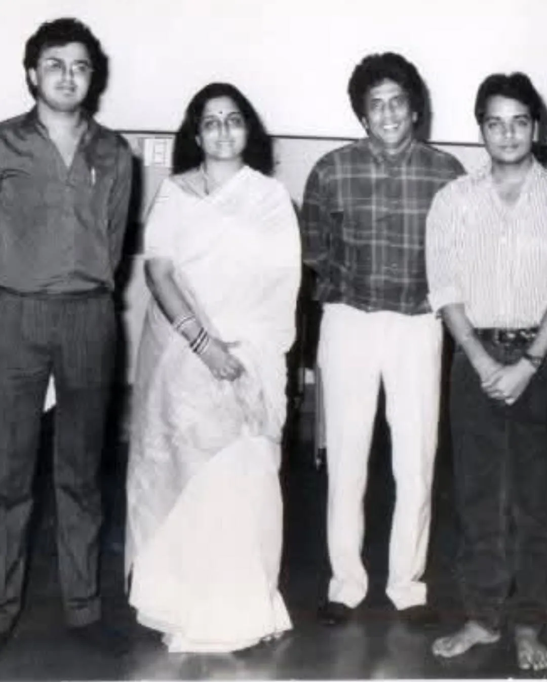 Nikhil, Anuradha P, Chandra Barot ,Vinay at song recording of Pyar Bhara Dil--1991