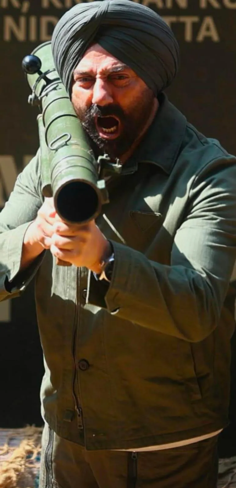 Border-2 Sunny Deol charges with his Bazooka weapon at the teaser event