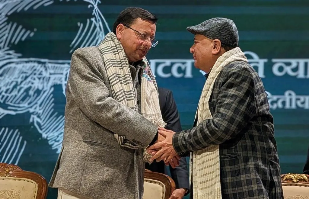 Pradeep Sardana with Pushkar Dhami at Atal Vyakhyan