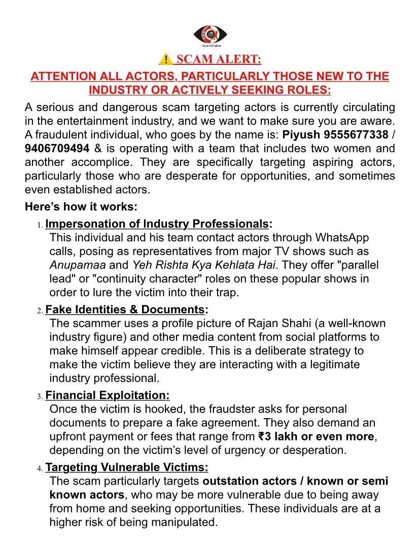 Director’s Kut Production Issues Scam Alert on Fake Casting Calls for Rajan Shahi