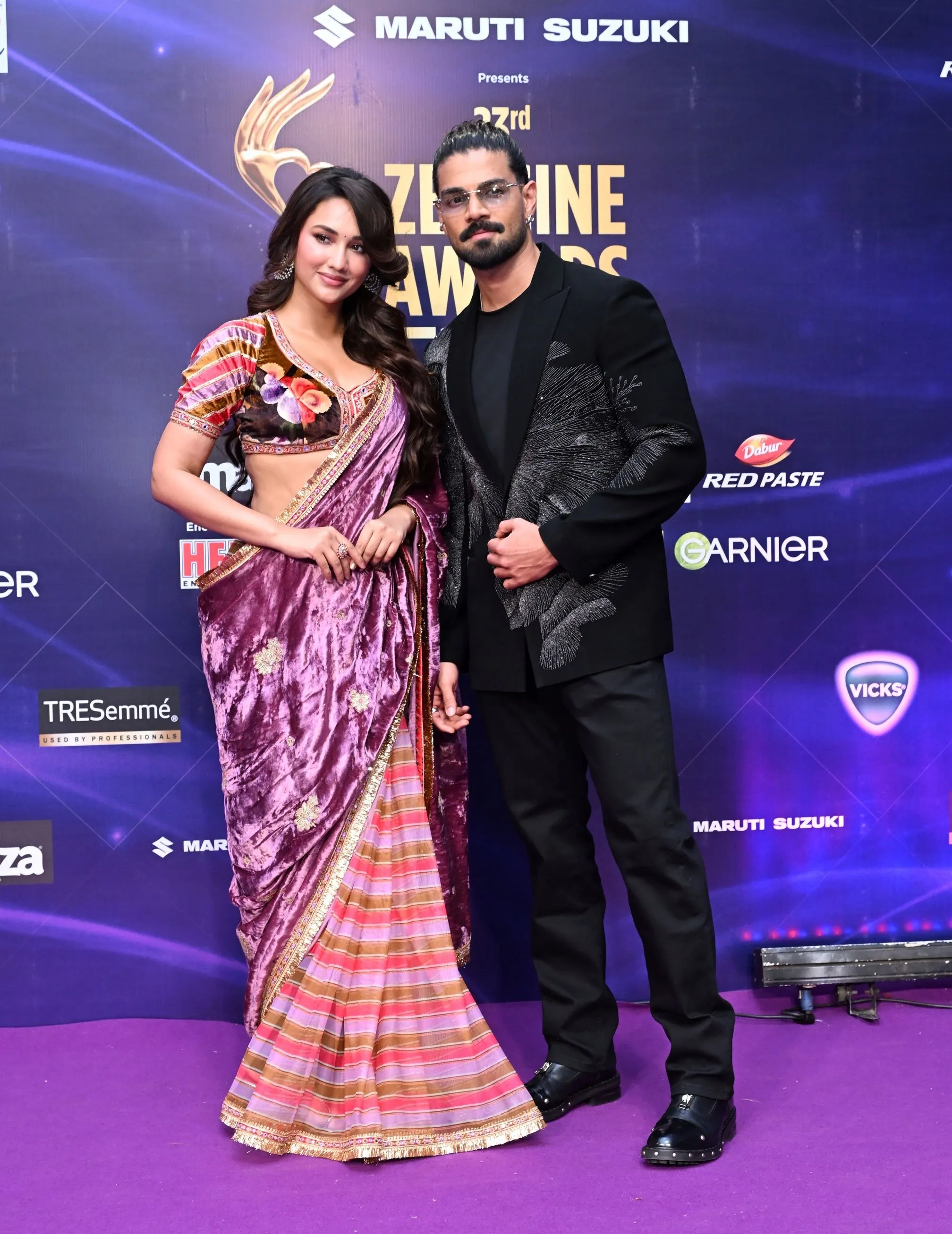 Sooraj Pancholi and Akanksha Sharma at the Zee Cine Awards 2025 purple carpet