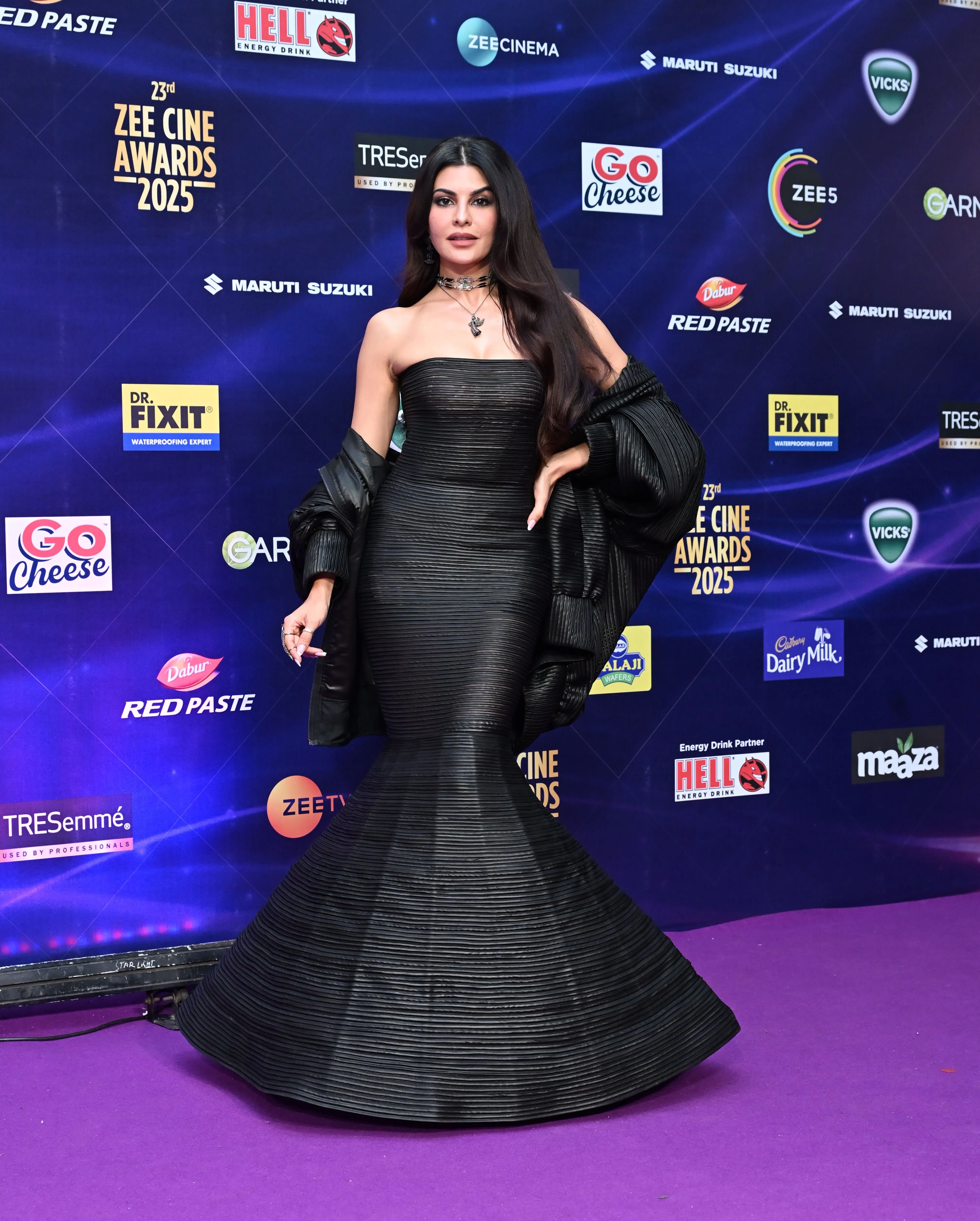 Jacqueline Fernandez at the Zee Cine Awards 2025 purple carpet