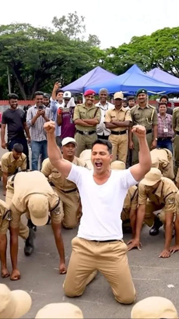 Varun Dhawan joins Indian Army cadets for 50 push-ups challenge on Border 2  sets - Varun Dhawan leads Indian Army cadets 50 push ups challenge Border 2  - India Today