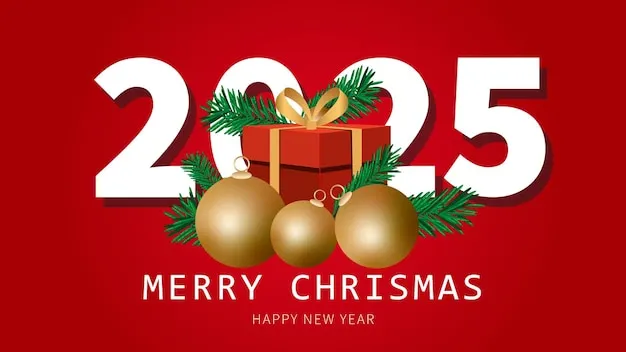 2025 christmas greeting card featuring a red background merry christmas and  happy new years | Premium Vector