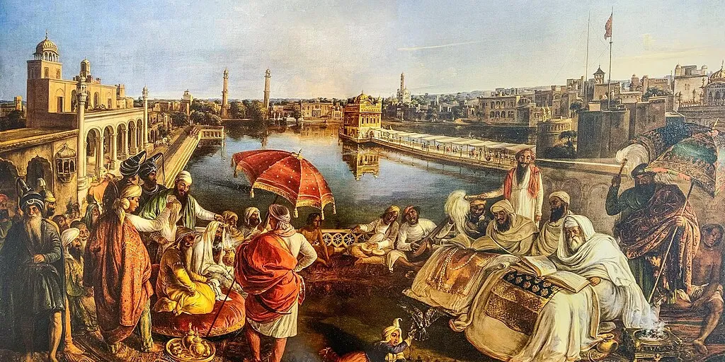 File:Painting of Maharaja Ranjit Singh at the Darbar Sahib, by August  Schoefft, ca.1840's–1855 after a sketch made by Schoefft in Amritsar in  1841 (post-varnish removal).jpg - Wikimedia Commons