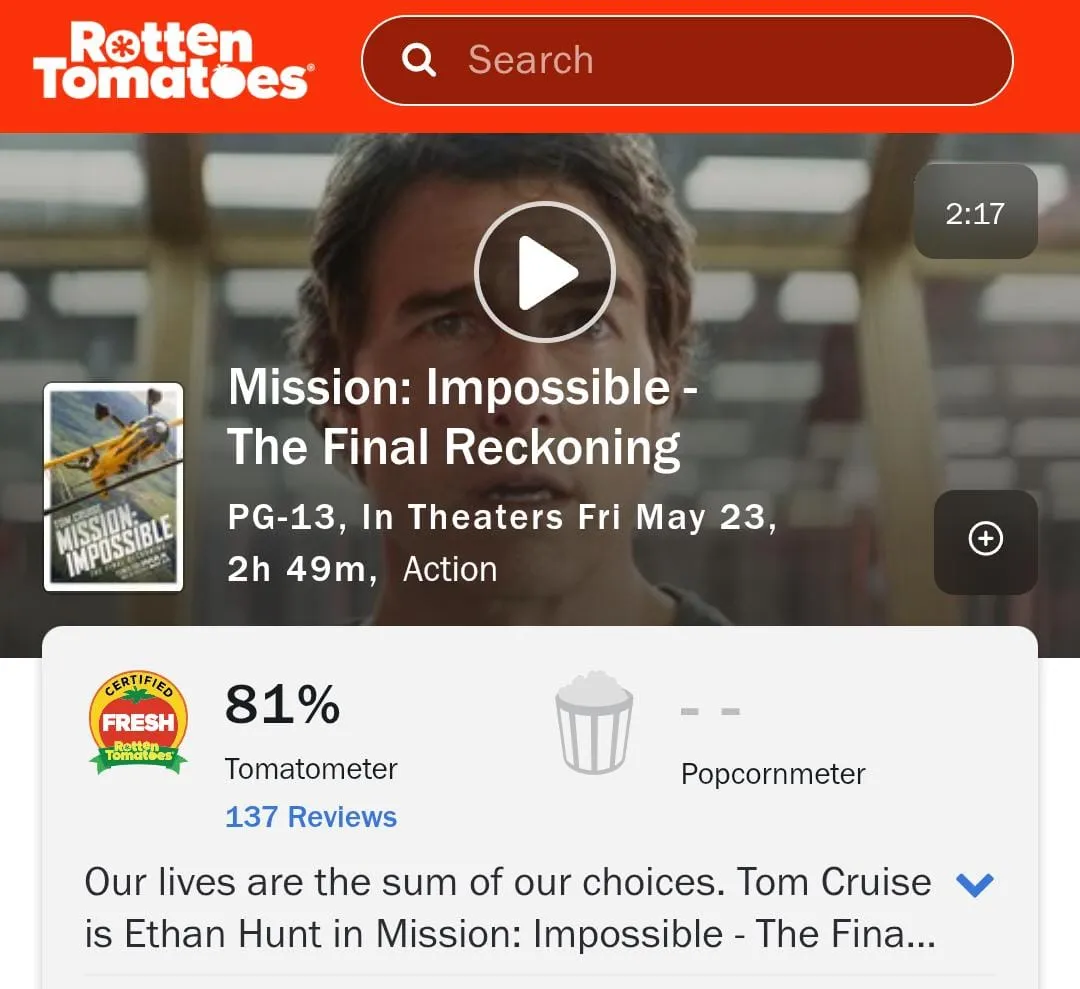 Mission Impossible Rotten Tomatoes Rating