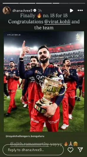 Dhanashree Verma IG story IPL 2025